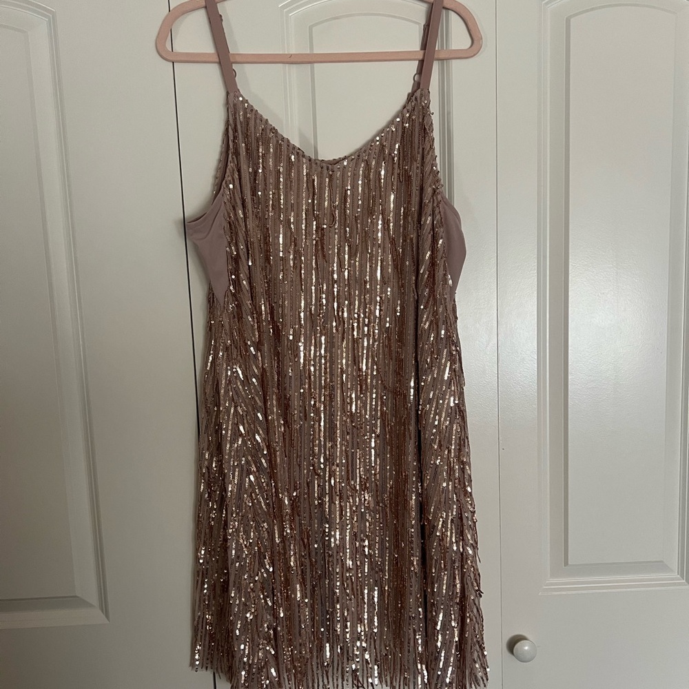 Torrid Gold Sequin Fringe Dress 2X